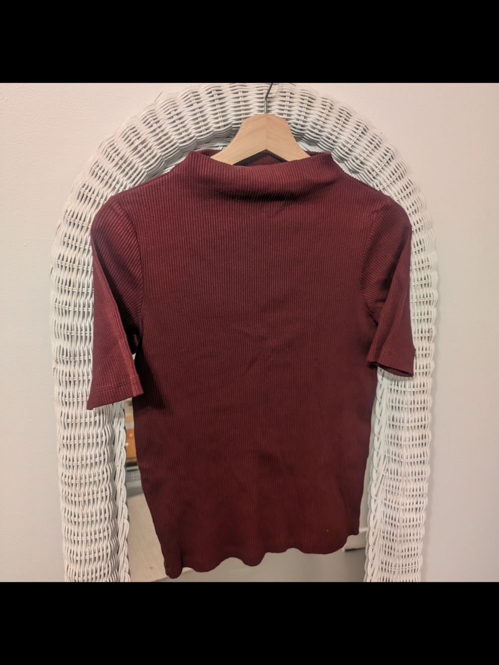 Uniqlo Ribbed Short-Sleeve Bottle Neck Ribbed Top - Burgundy